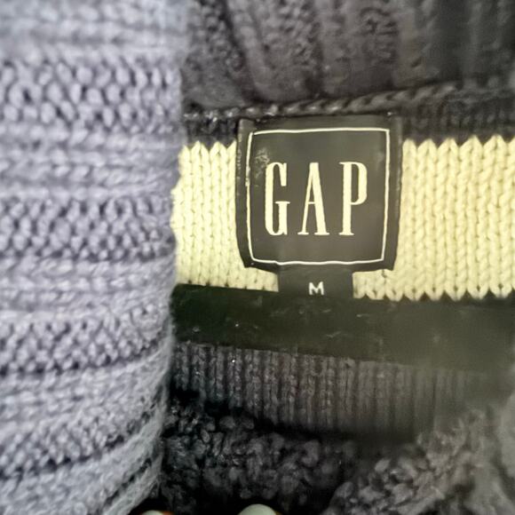 Gap Turtleneck Sweater Chunky Cable Knit 100% Cotton Striped Navy White Womens M - Picture 5 of 7